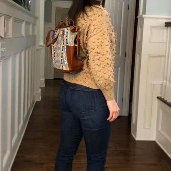 Nena & Co. Heritage Blue, Cream & Tan Embroidered Leather-Trim Tote - Picture 6 of 6